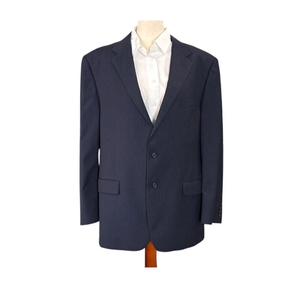 Hickey Freeman Single Breasted Pinstripe Suit Jacket~Size 48R~Blue L9 27
